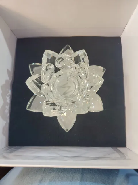 JM by Julien Macdonald Large Lotus Flower Crystal Candle Holder Clear 6”/Boxed