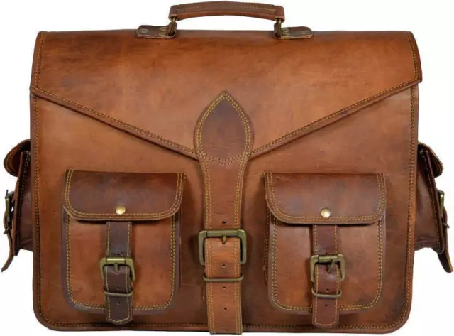 Men Women Real Vintage Leather Messenger Business Laptop Briefcase Satchel Bag