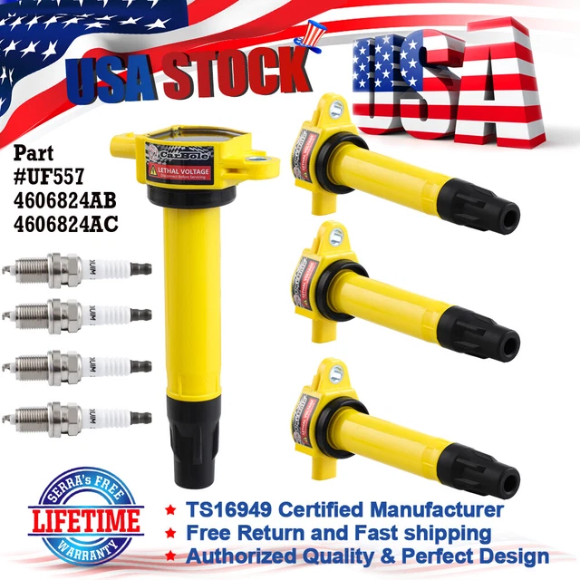 4 Ignition Coil UF557 +Spark Plug for Dodge Journey Jeep Compass Patriot 4606824