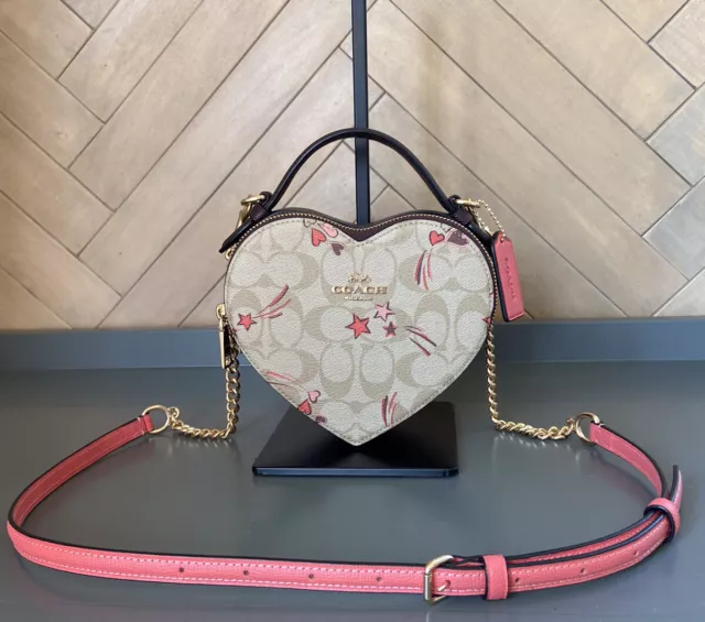 COACH Heart Shaped Crossbody Bag In Signature Canvas in Brown