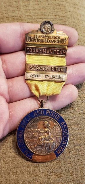 Rare 1956 California Rifle & Pistol Association Championship Medal Award Badge