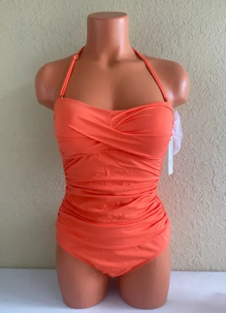 Anne Cole Womens Twist Front Bandeau One-Piece Swimsuit Orange Size 6