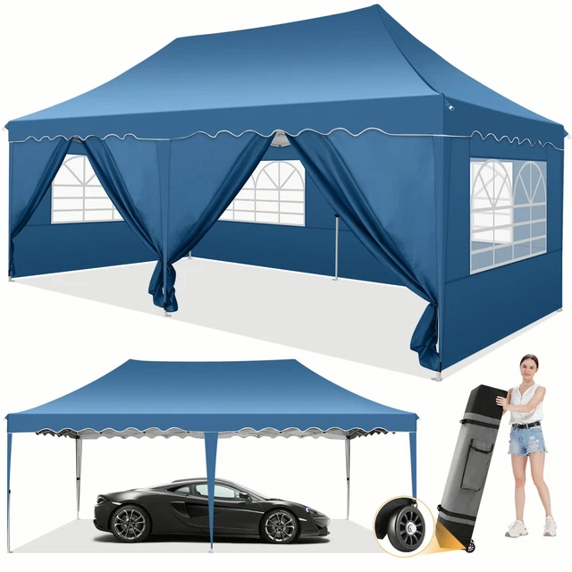3x6m Faltpavillon Gartenzelt Wasserdicht Popup Partyzelt mit Spitzenbordüre Zelt