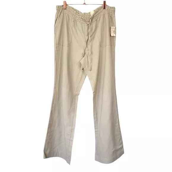 DressBarn | High Rise Linen Paper Bag Boot Cut Pants Beige Tan NWT Size M