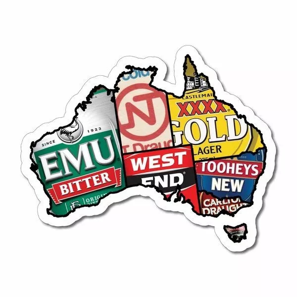 Aussie Beer Map Sticker / Decal - Beer Bar Mancave Emu Export Ute VB XXXX NT Pub