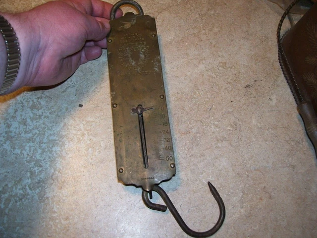 Antique Brass Face Landers Improved 50 Pound Hanging Scale