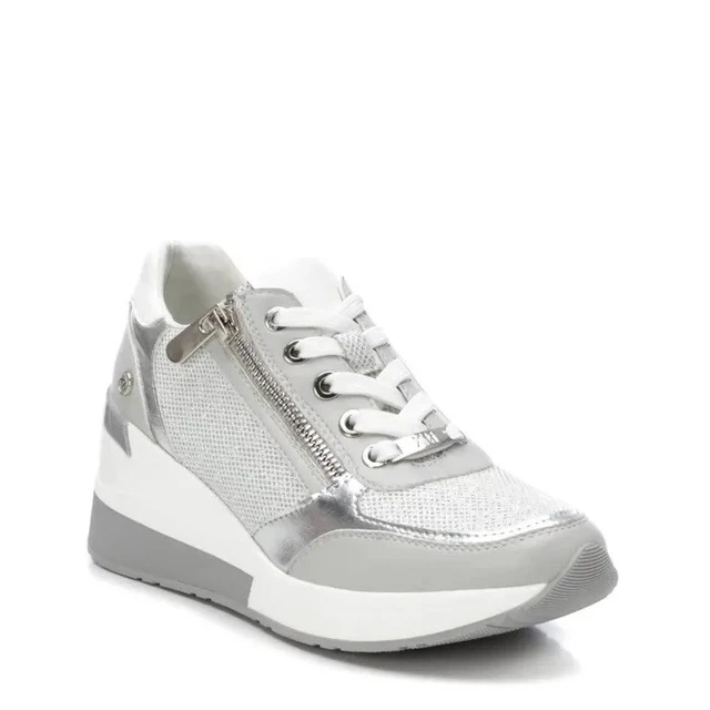 Xti Chaussures pour Femmes Baskets Compensées Haute Printemps Été Argenté Zip 2