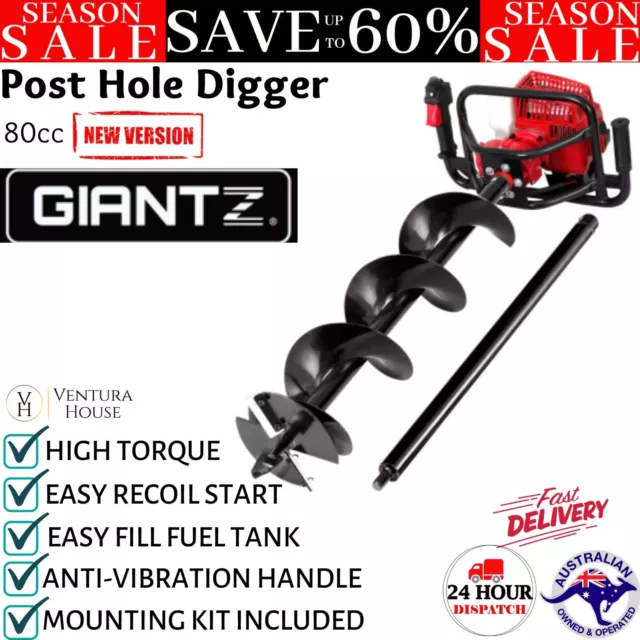 Giantz 80cc Petrol Post Hole Digger Diggers Earth Auger Machine Fence Borer New