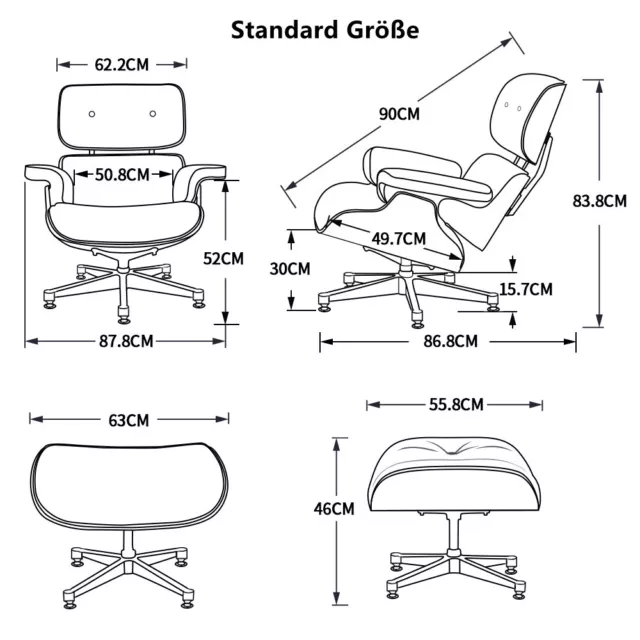 Mid-Century Modern Lounge Sessel Chair und Ottomane für Wohnzimmer Clubsessel 2