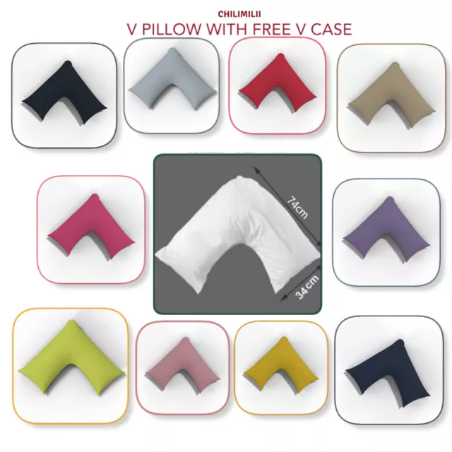 Hollowfiber V Shaped Pillow with FREE V Pillowcase Orthopedic Back Neck Support.
