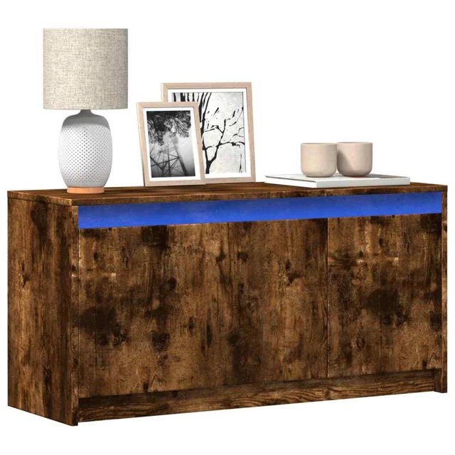 Mobile TV Con Luci LED RGB In Legno Multistrato - Rovere Nero, 120x30x50 Cm, Con Ampio Ripiano