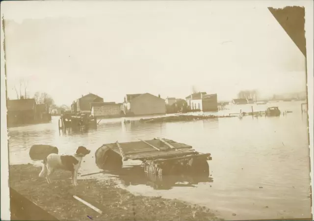 France, Inondations de 1910  Vintage silver print. Tirage argentique d&#039;ép