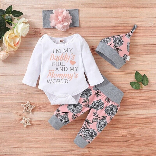 4 pz abiti neonata bambina tuta pantaloni cappello fascia set vestiti