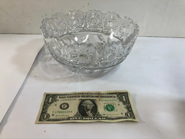 Large Vintage Crystal Glass Bowl with Buzz Star Pattern