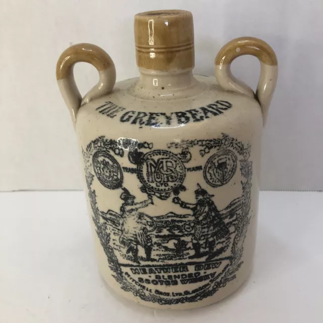Vintage THE GREYBEARD Heather Dew Jug Blended Scotch Whiskey Stoneware Bottle