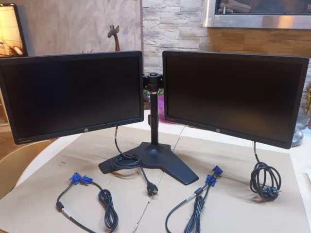 Double Ecran Hp Elite Display E201 + Support Reglables + 2 Alimentations + 2 Vga