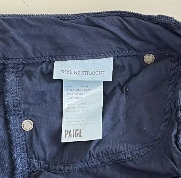 PAIGE Skyline Straight Micro Corduroy Blue Stretch Pants Size 32 x 34" Mid Rise 3