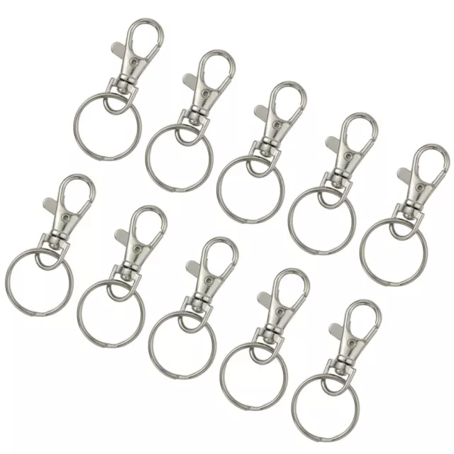 20 Large Lobster Clasp Keychains + 25mm Rings (Silver)-LR