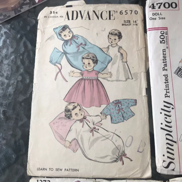 vintage doll clothes sewing patterns lot