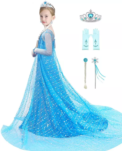 Girls Princess Dress Elsa Costume Sequin Birthday Party Dress Up Girls 2-8 Years