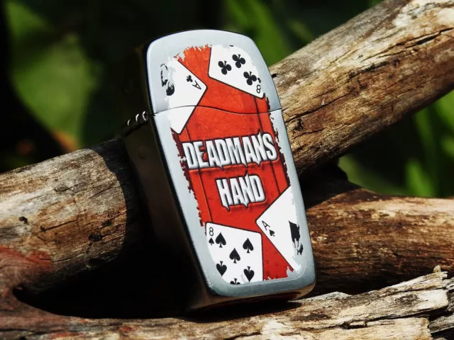 Dead Mans Hand Blu Butane Gas Zippo Lighter - Aces and Eights - Wild Bill Hickok