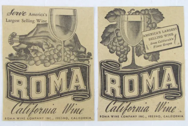 Vintage 1941 ROMA California Wine Newspaper Print Ads