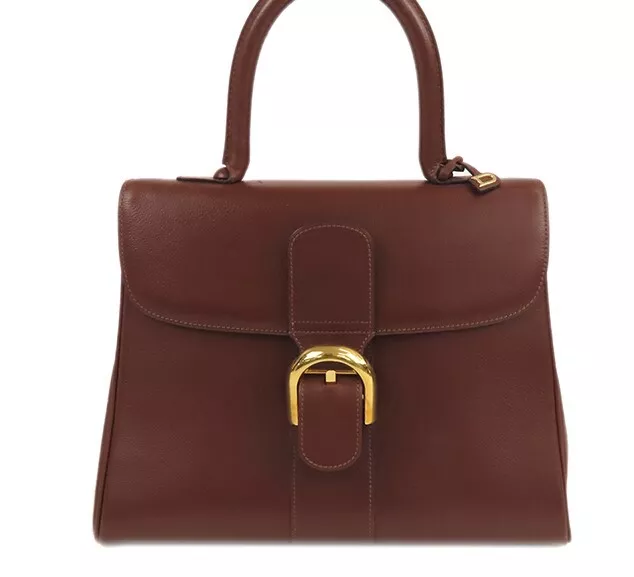 DELVAUX Brillant MM Brown Leather Handbag for Women W280 x H220mm Authentic