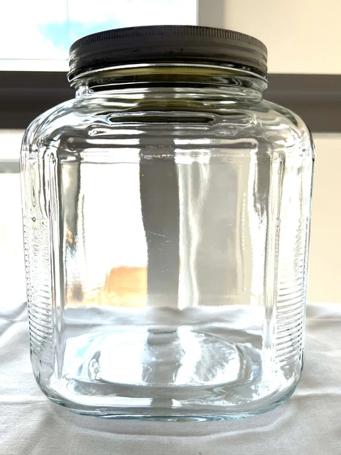 Vintage Square Anchor Hocking Hoosier Utility Jar - Gallon Capacity, Great Cond