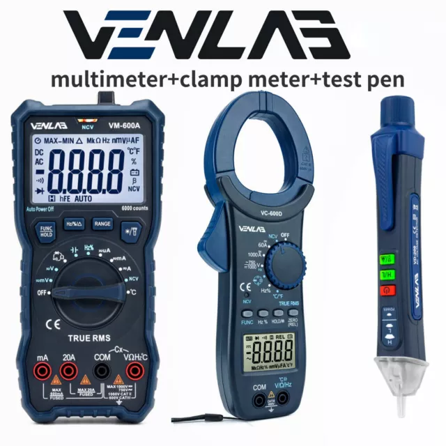 3pcs x VENLAB Digital Multimeter 6000+TRMS Clamp Meter+NCV Voltage Pen for Klein