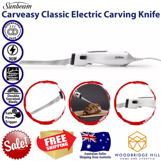 Sunbeam Electric Knife Stainless Steel Meat Bread Carving Knives Easycarve New