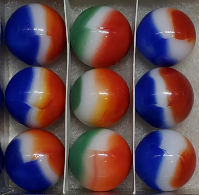 (Lot Of 9) Vitro Agate All Reds Vintage Marbles Red White Blue and Greens Sizes