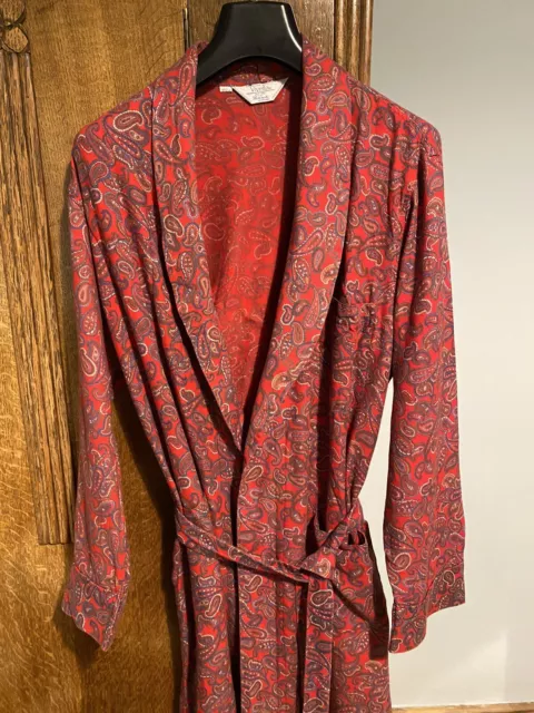 Vintage 60s Viyella dressing gown red paisley smoking jacket loungewear robe.