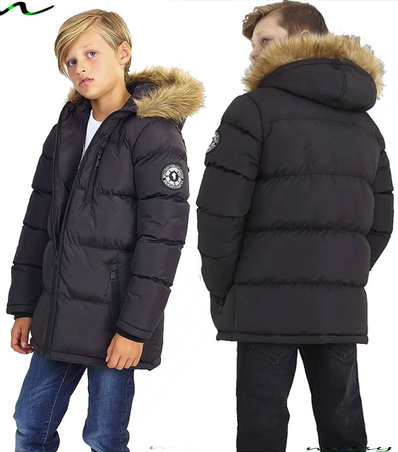 New Boys Coats Kids Back To School Fur Hooded Parka Jacket Winter Warm Coat Size