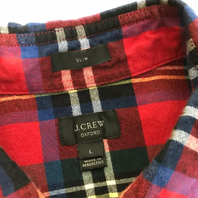 J Crew Oxford Button Down Shirt Mens Large Tartan Plaid 100% Cotton 3