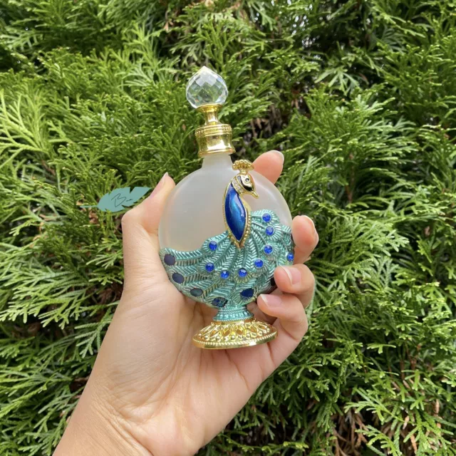 Peacock feather vintage perfume bottle 30mL light green fragrance bottle