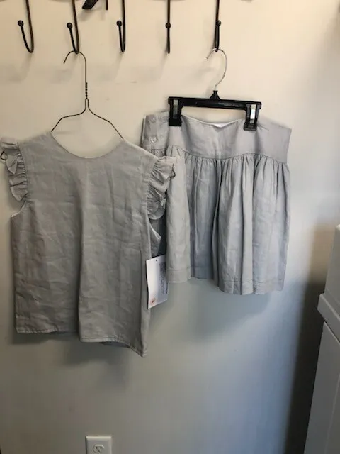 Hannah Kate Girls 2 Piece Gray Linen skirt set size 14 NWT