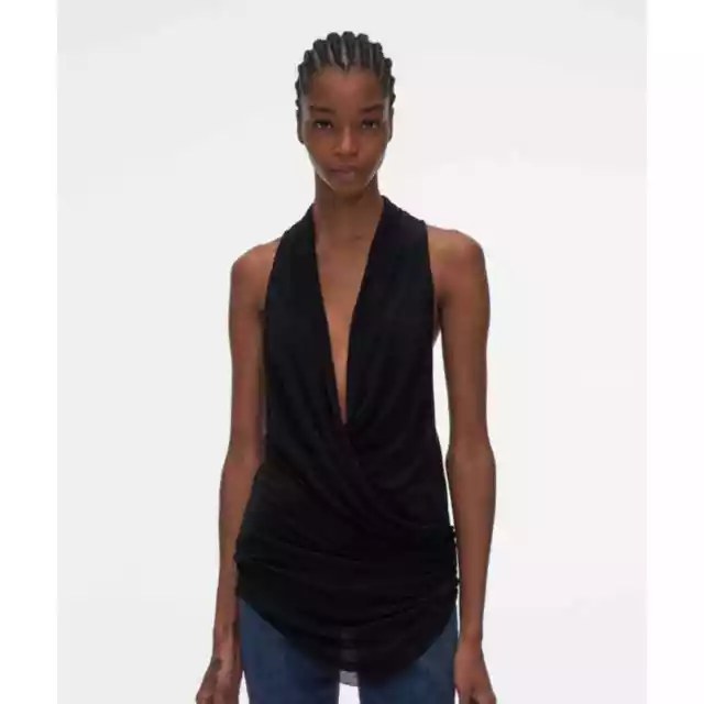 Helmut Lang Overlap Draped V-Neck Top in Onyx Scala Jersey Size XS New w/ Tags