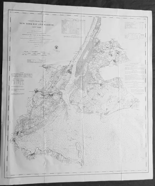 1861 US Survey Large Antique Civil War Map of New York City & Surrounding Areas