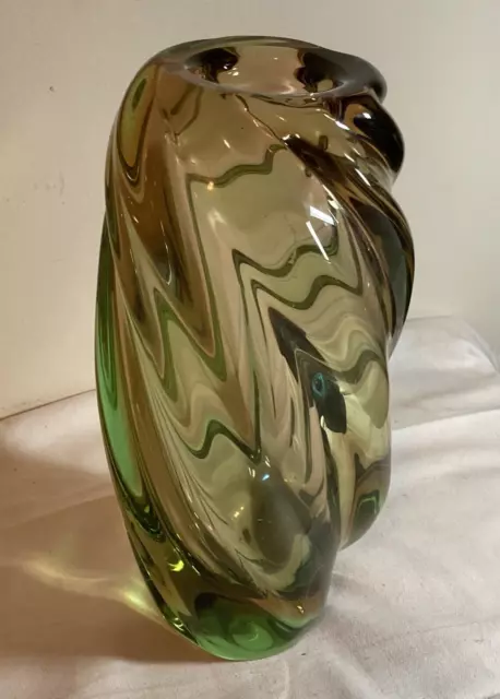 Large Heavy Twisted Swirl Art Glass Vase 12" Tall 10 Pounds Green Vintage 2