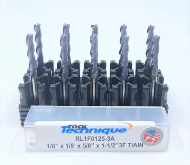 10pcs - 1/8" Carbide Endmill 3 Flute Flat Bottom Regular TiAlN