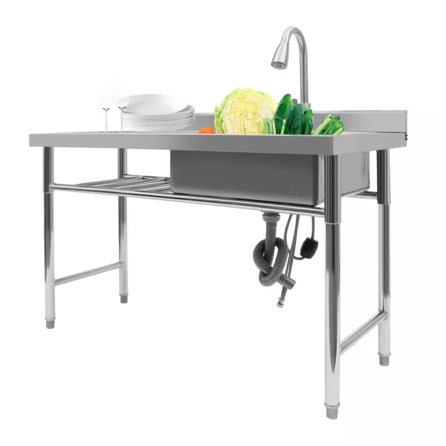 Stainless Steel thickened Commercial Sink Prep Table 360° Faucet Free-Standing