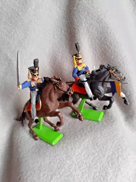 Britains / Timpo 1/32 Waterloo mounted Prussian Brandenburg Lancers x 2