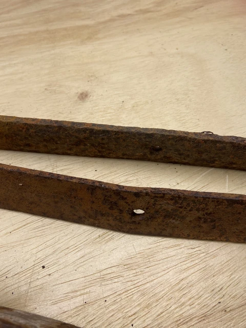 Antique 1800’s Barn Strap Hinges Hand Wrought Iron Round Ends 27 Inches 9