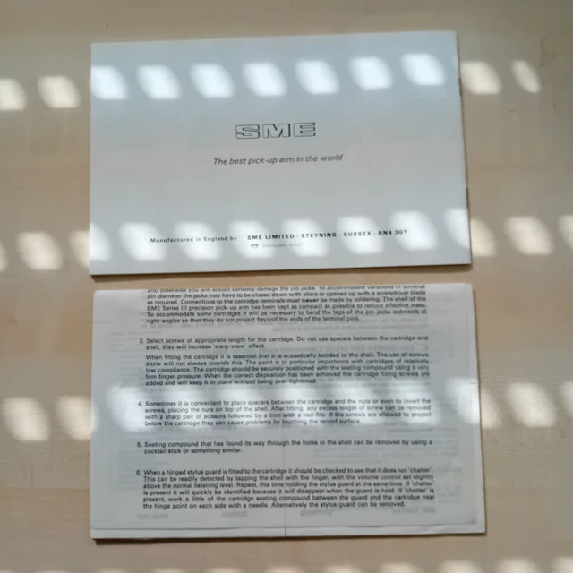 SME SERIES III Instruction Book Bedienungsanleitung + Cartridge Fitting