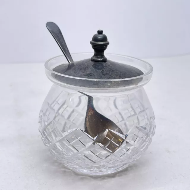 Vintage Stuart Crystal Sugar Bowl With Silver Plated Lid And Spoon :P1