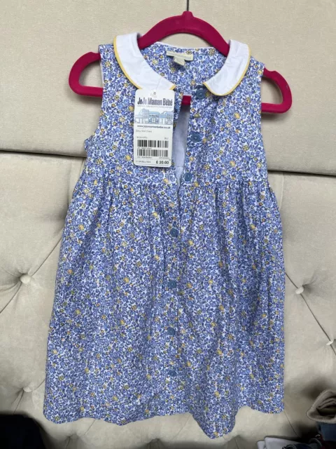 BNWT Jojo Maman Bebe Girls Blue Ditsy Shirt Dress Age 18-24 MonthsSpring Summer