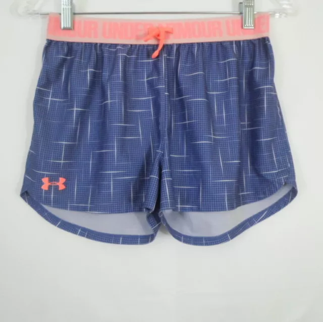 Under Armour Play Up Athletic Running Shorts Girls M Periwinkle Blue Print