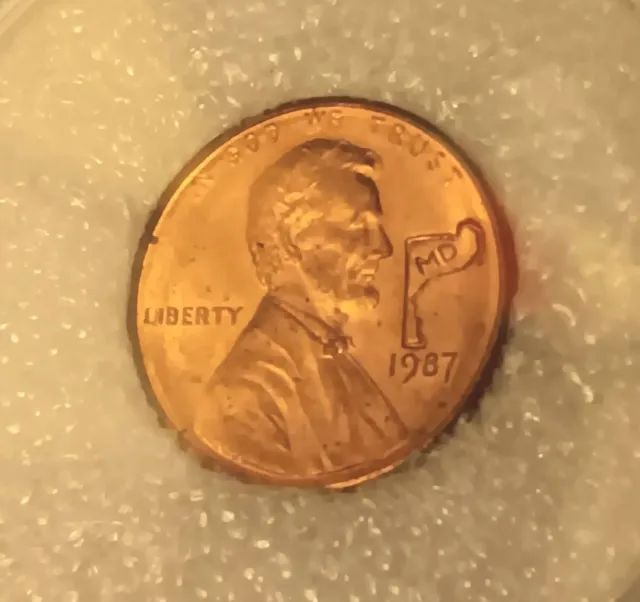- 1987 - Penny Maryland State Hobo Nickel Lincoln Cent (Handmade) 2