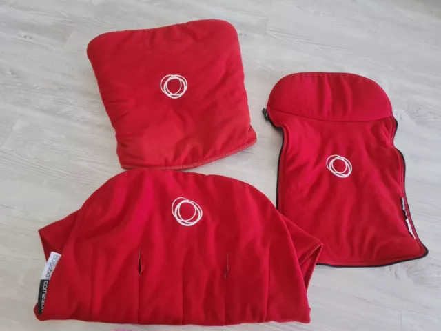 Bugaboo Cameleon 1 & 2 rot Fleece Stoff Set Kapuze, Sitzbezug und Schürze