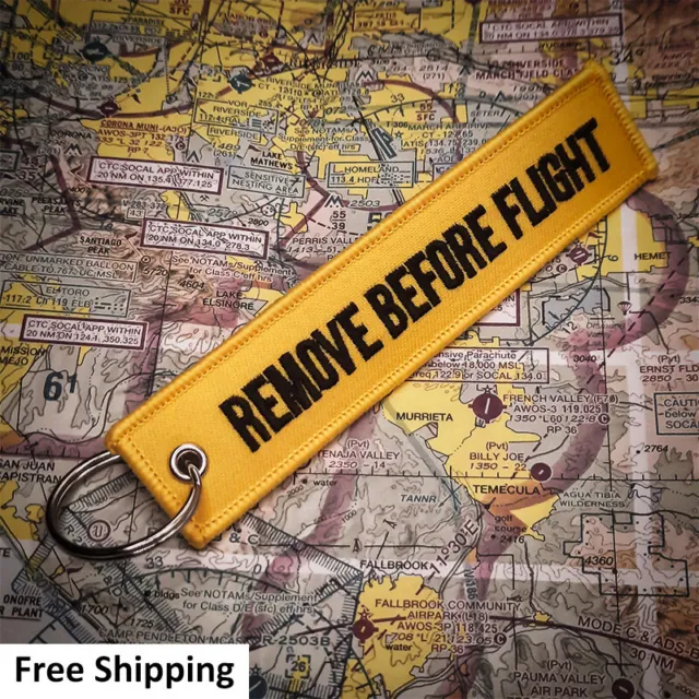 Remove Before Flight Yellow Pilot Aircraft Car Auto Keychain Tag Travel Luggage